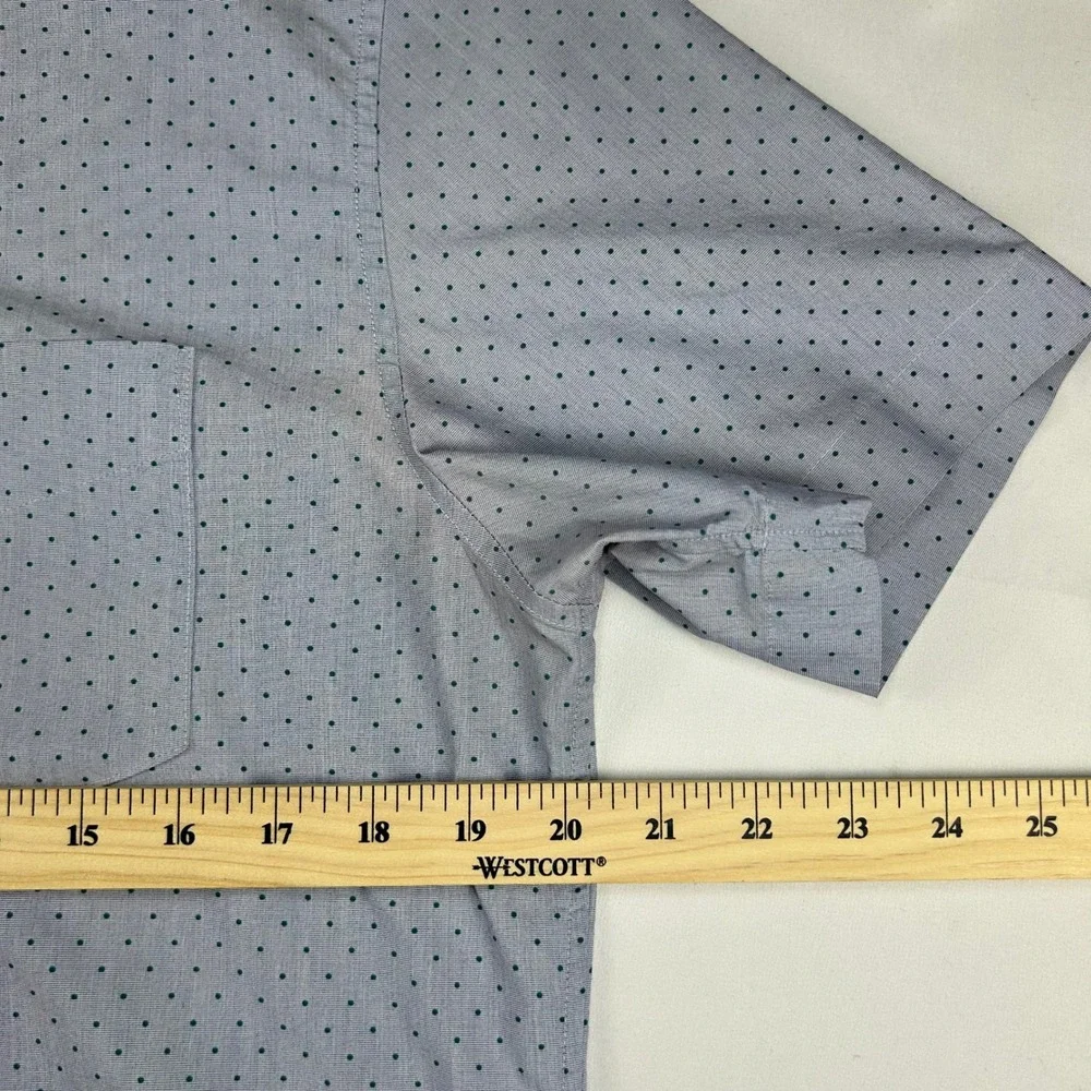 Banana Republic Mens Slim Flex Fit Tech Stretch Cotton Polka Dot Shirt Blue M